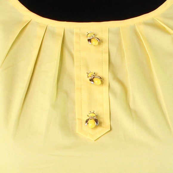 Talbots Women's Sleeveless Pleated Bumblebee Button Top - Picture 2 of 5